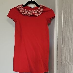 Cyrillus Paris Girls Dress With Liberty Fabric Collar Red/White Size 10